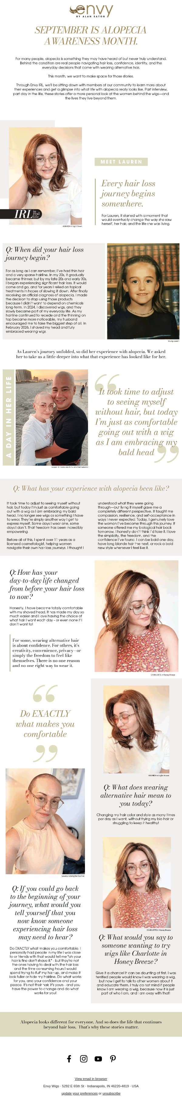 In Real Life: In honor of Alopecia Awareness Month email from Envy screenshot