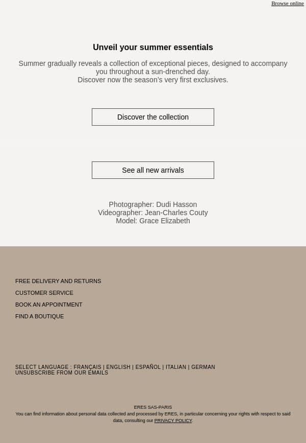New Collection Summer 2026 email from Eres screenshot