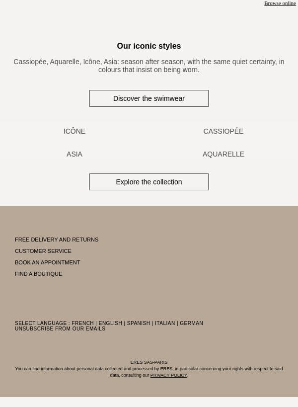 Four swimsuits, one certainty email from Eres screenshot