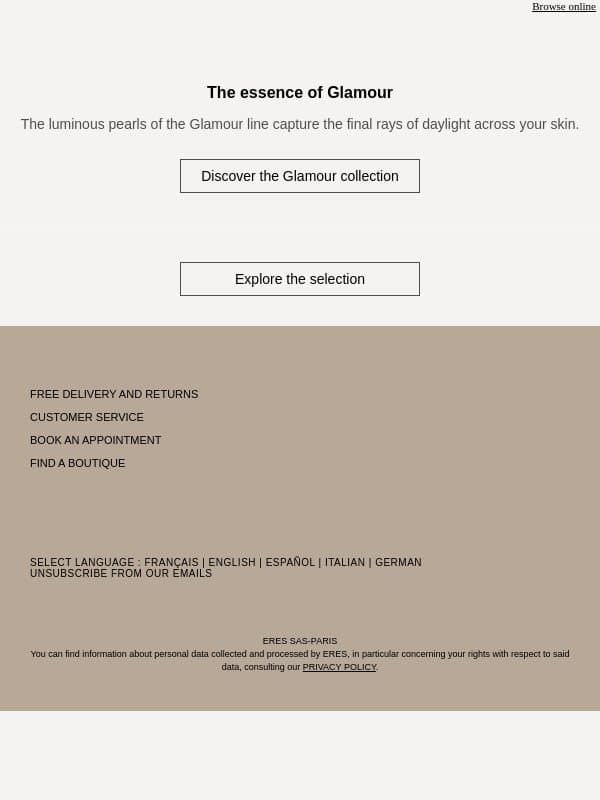 Last rays of sun, still in swimwear email from Eres screenshot