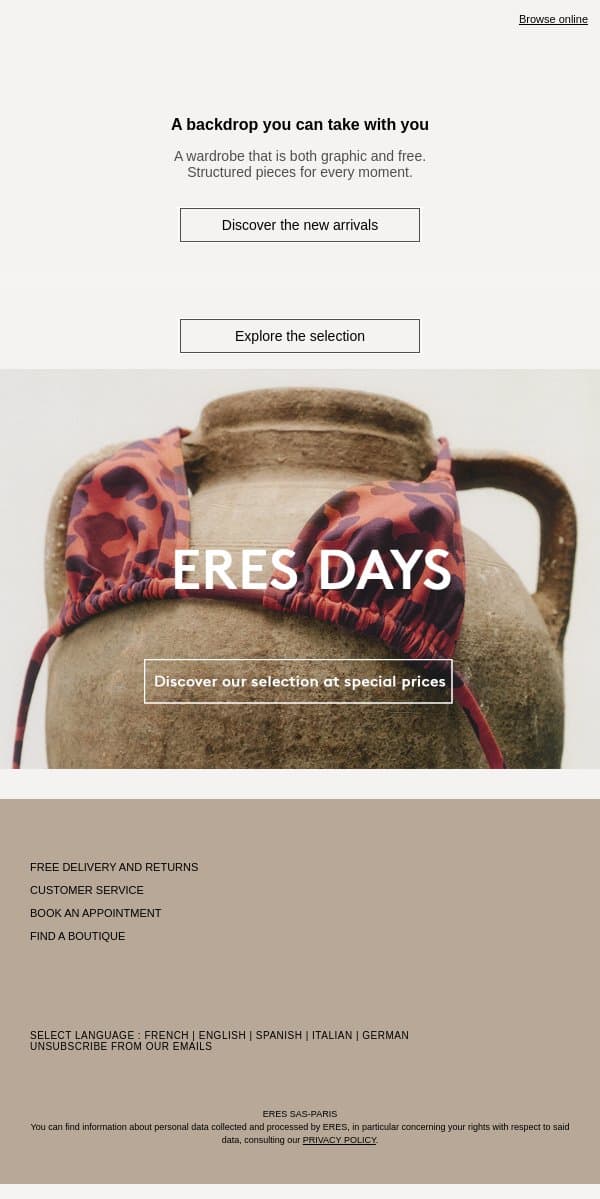 Sculpted look & dark lines email from Eres screenshot