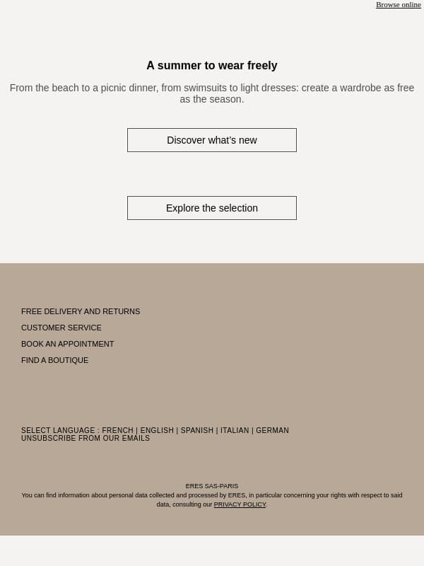 Every day, a different summer email from Eres screenshot