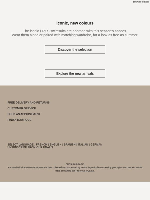 Our iconic pieces get new colours email from Eres screenshot
