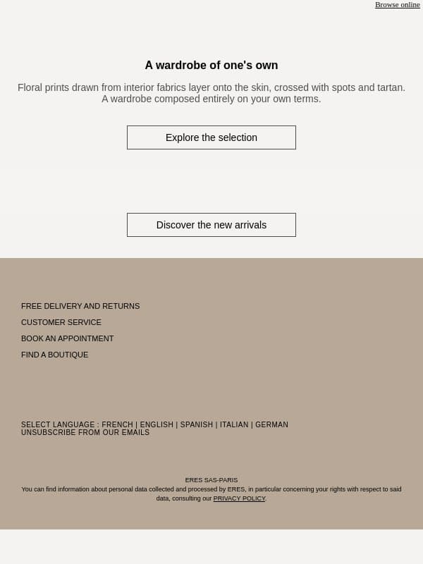 New collection: an English garden email from Eres screenshot