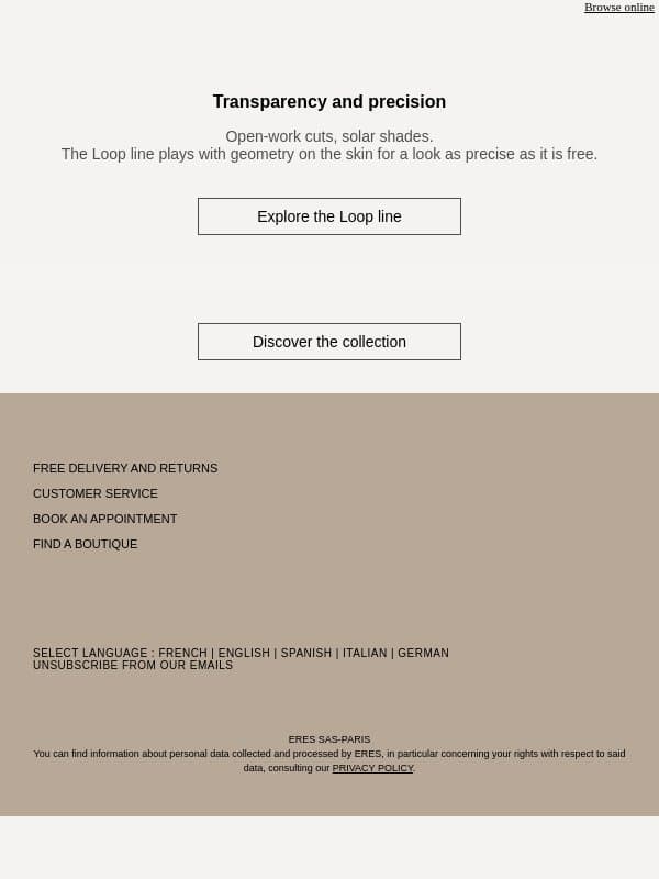 Sun yellow, immaculate white email from Eres screenshot