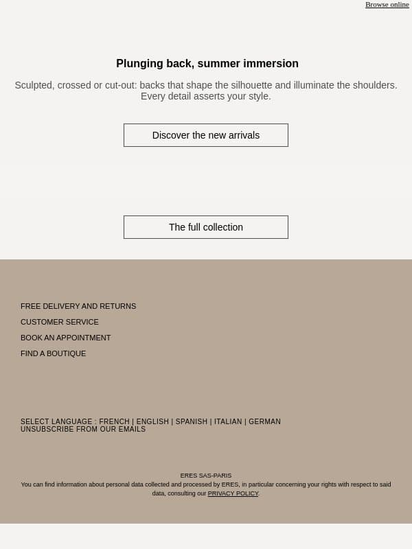 Spectacular bare backs email from Eres screenshot