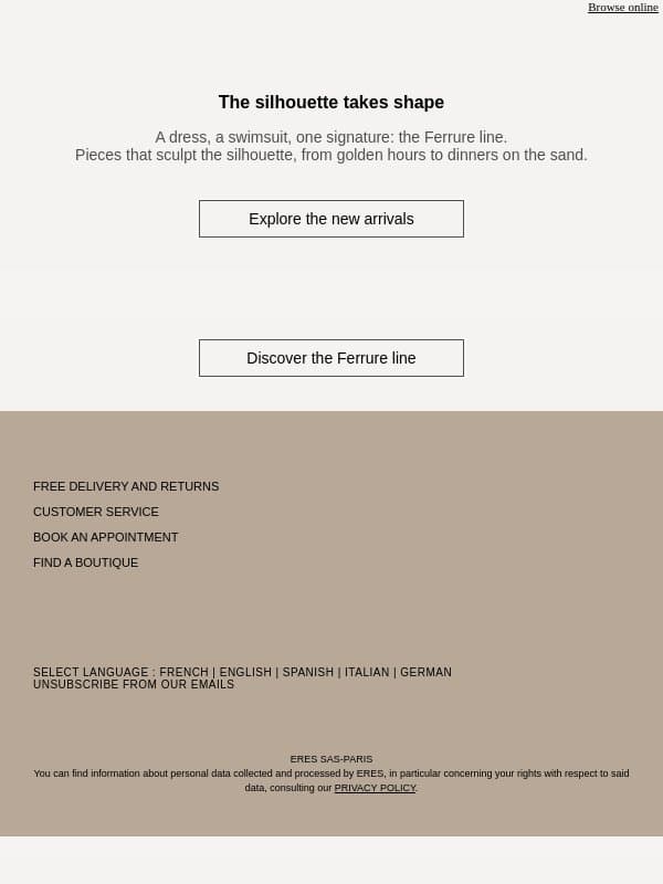 In a dress or a swimsuit, summer comes to life email from Eres screenshot
