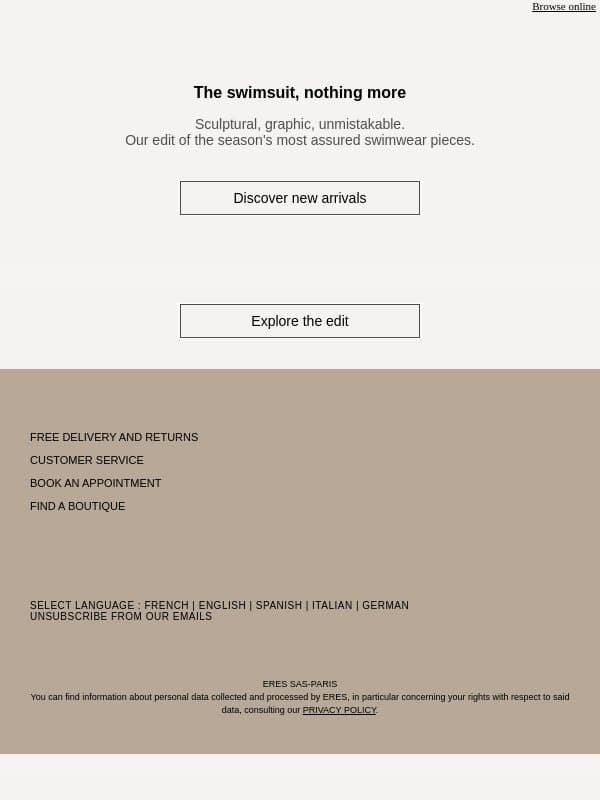 The swimwear that needs nothing else email from Eres screenshot