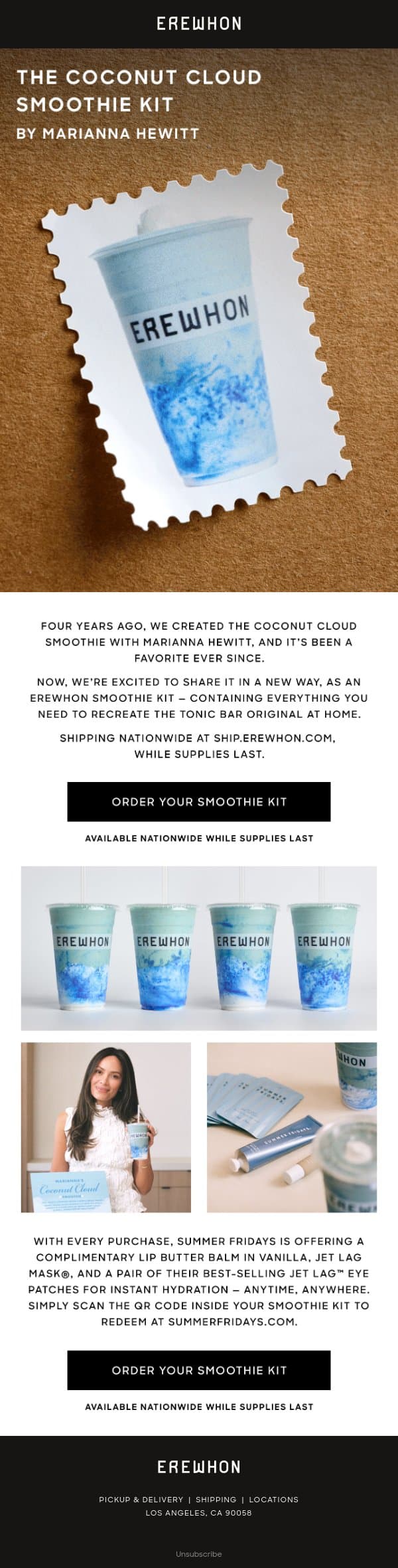 The Coconut Cloud Smoothie Kit by Marianna Hewitt email from Erewhon screenshot