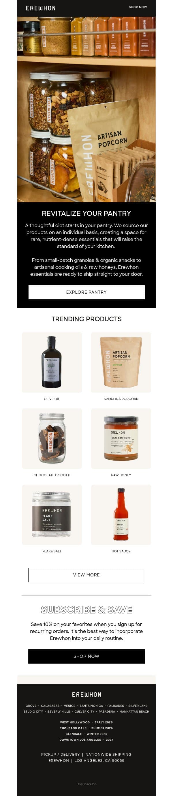Your Source for an Organic Pantry email from Erewhon screenshot