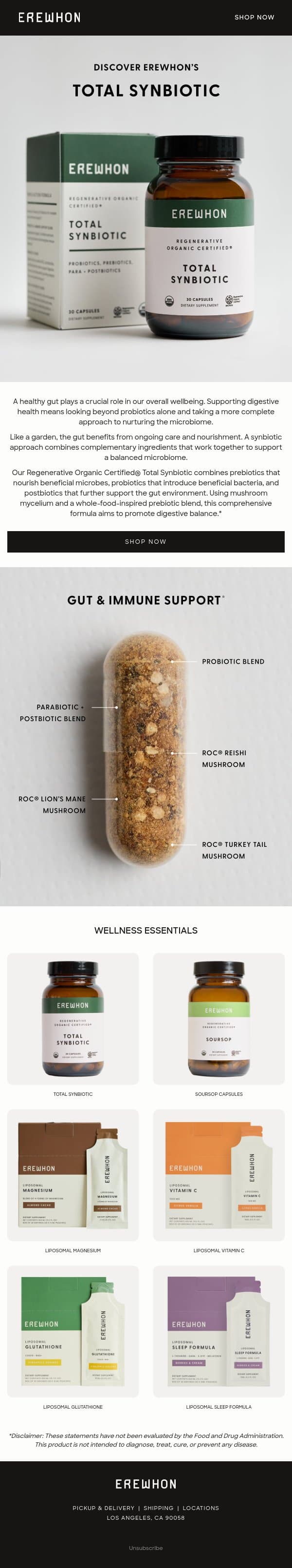 Discover the Erewhon Total Synbiotic email from Erewhon screenshot