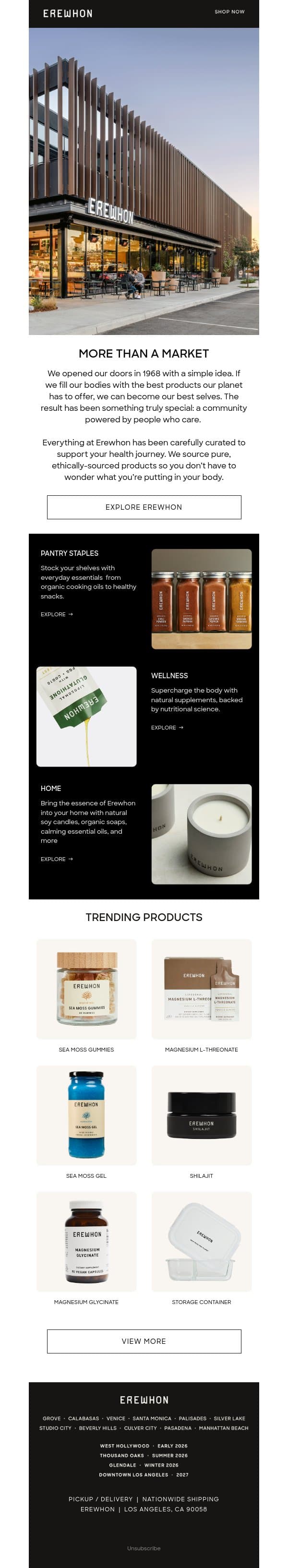 Hey There, Welcome to Erewhon email from Erewhon screenshot