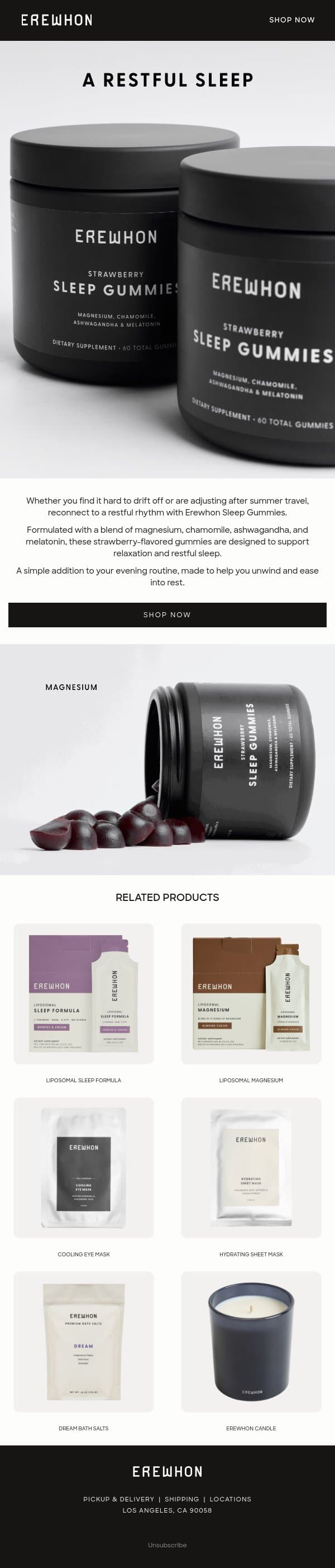 Unwind with Erewhon Sleep Gummies email from Erewhon screenshot