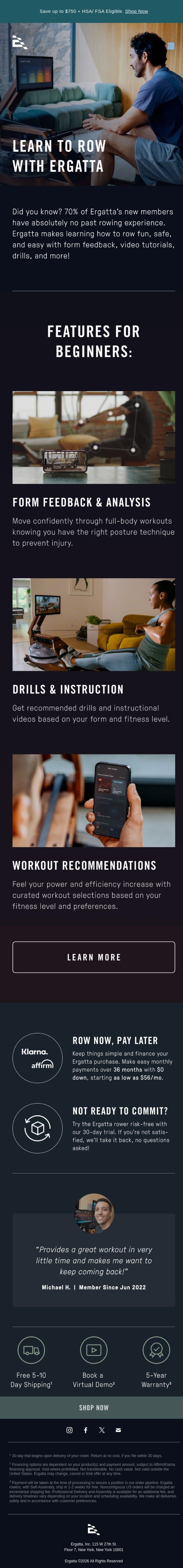 The best rower for beginners email from Ergatta screenshot