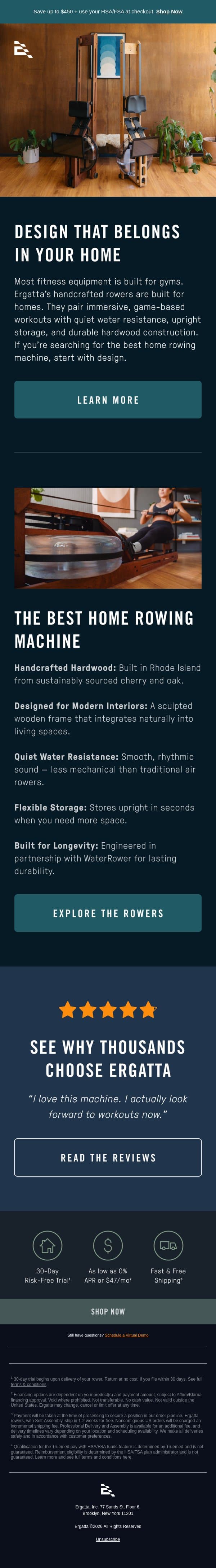 A Rower Built for Your Home email from Ergatta screenshot