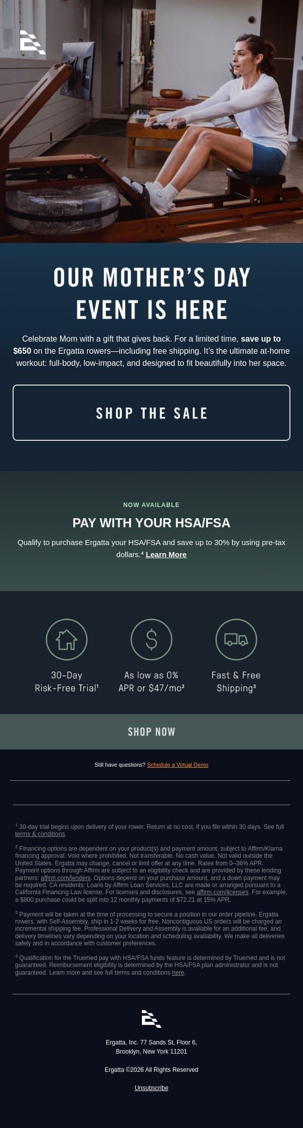 A gift she’ll actually use (now $500 off) email from Ergatta screenshot