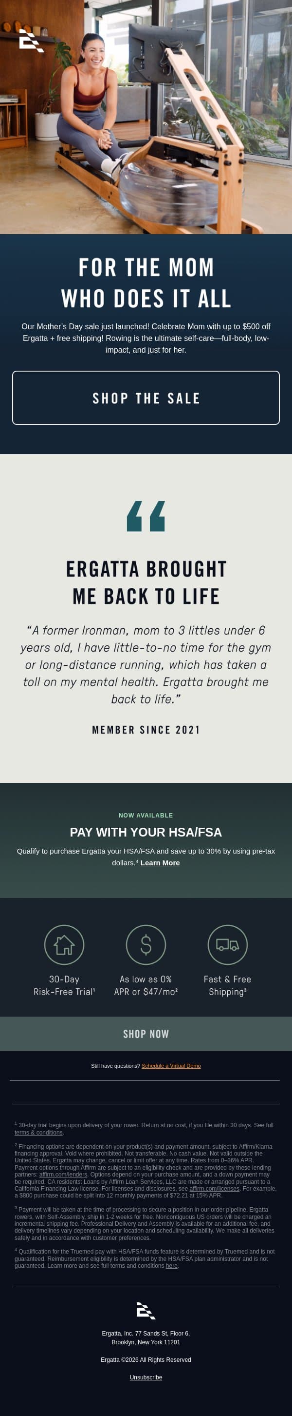 The perfect Mother’s Day gift email from Ergatta screenshot
