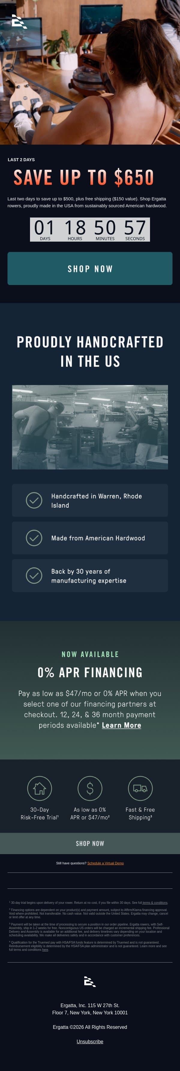 2 Days Left. Made in the USA. email from Ergatta screenshot