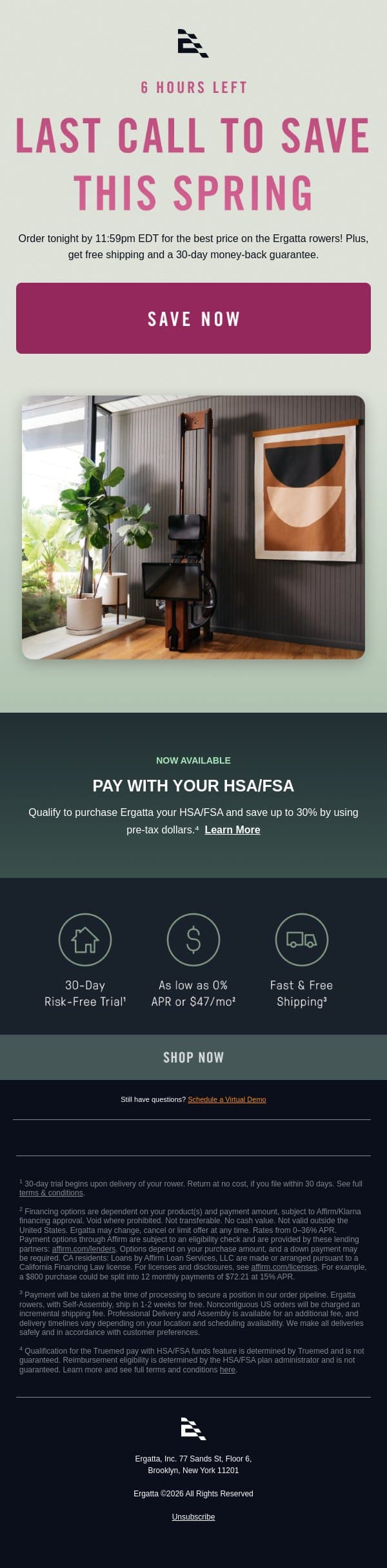 Last day ⏰ Save up to $650 email from Ergatta screenshot