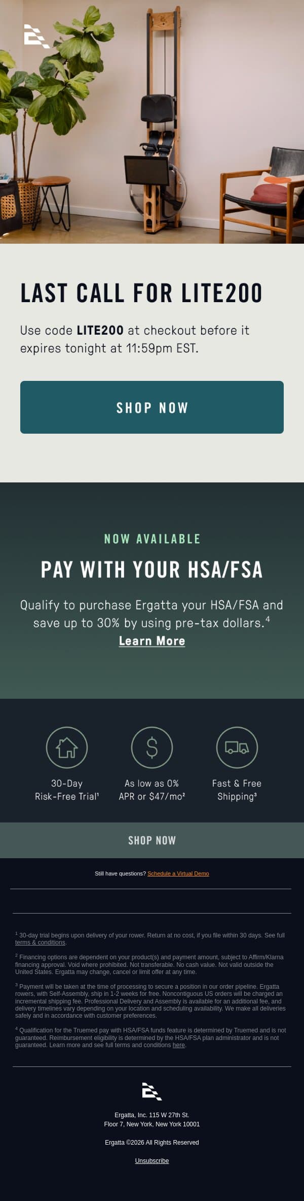 Last Call for LITE200 email from Ergatta screenshot