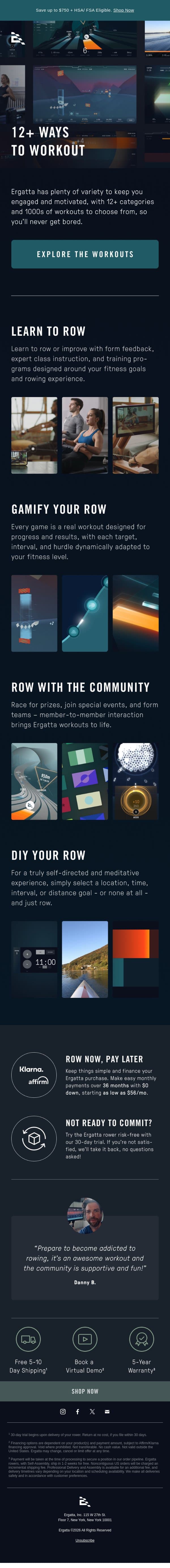 Explore our unmatched workout variety email from Ergatta screenshot
