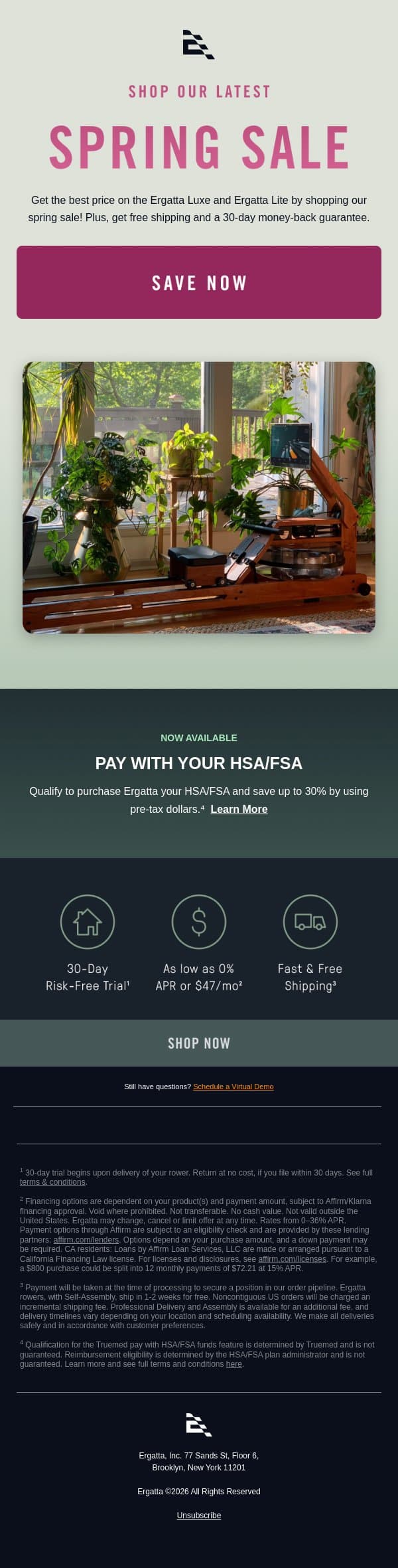The Spring Sale starts now email from Ergatta screenshot