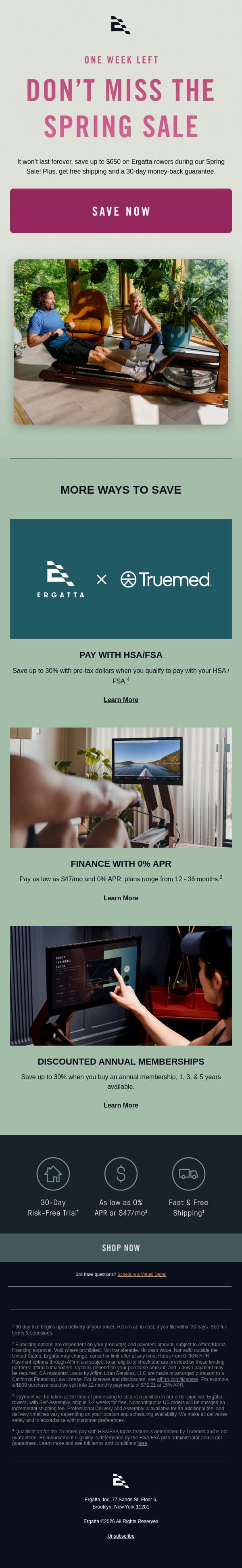 Spring Sale: 1 Week Left ⏱️ email from Ergatta screenshot