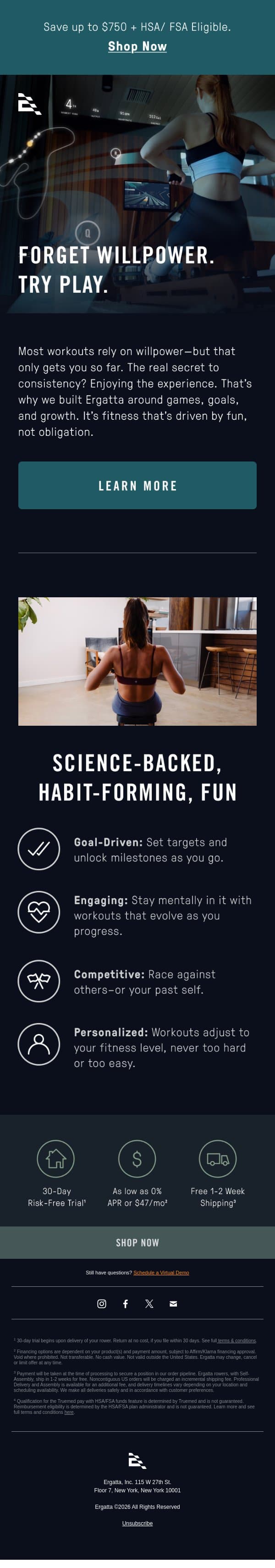Willpower Isn’t Working? email from Ergatta screenshot