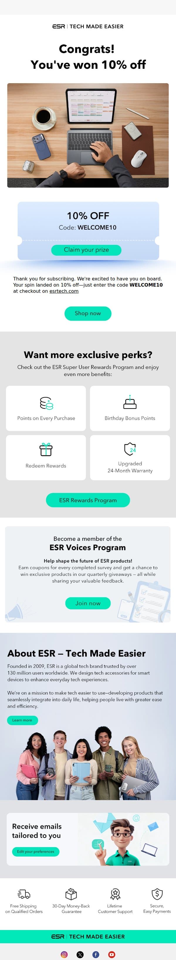 Welcome to ESR! Ready to explore? ✨ email from ESR screenshot