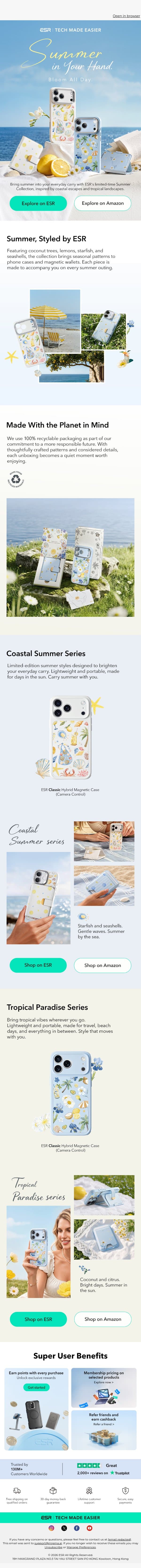 Summer on the Go: Limited Edition Coastal & Tropical Styles email from ESR screenshot