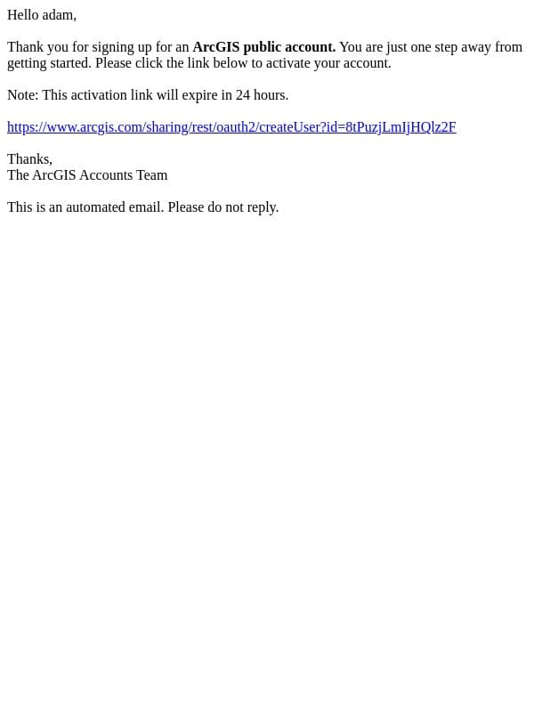 Your ArcGIS public account email from ESRI screenshot