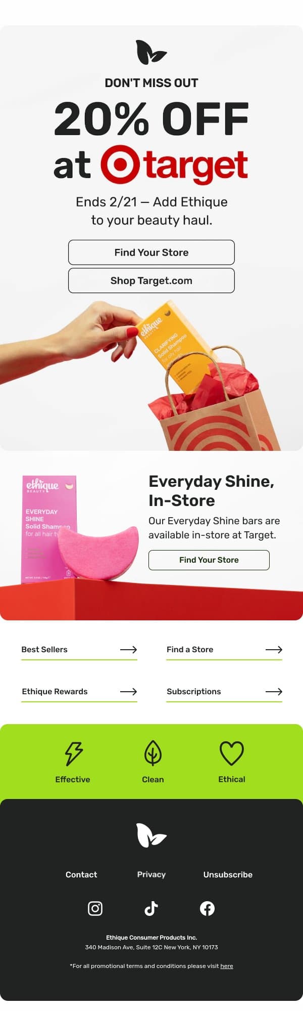 Last chance: Save at Target 🏃‍♀️ email from Ethique screenshot