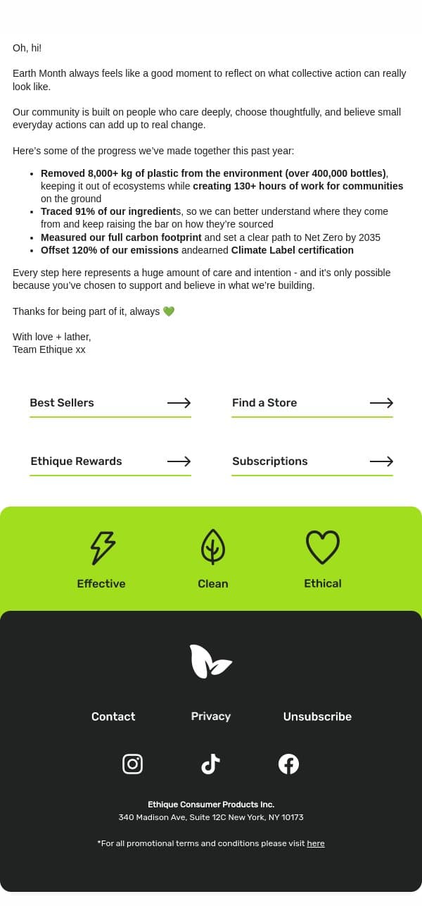 Earth Month at Ethique 🌍 email from Ethique screenshot