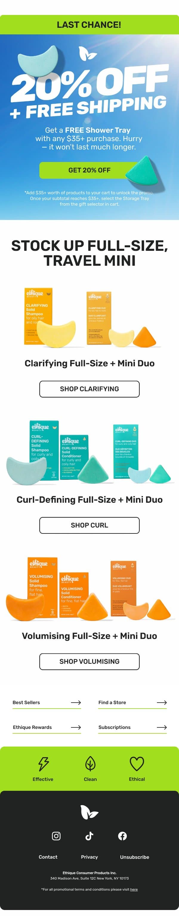 ALMOST GONE! 20% off + free shipping email from Ethique screenshot