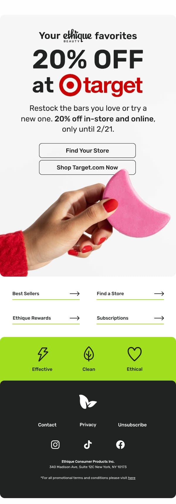 Save 20% off Ethique at Target ❤️ email from Ethique screenshot