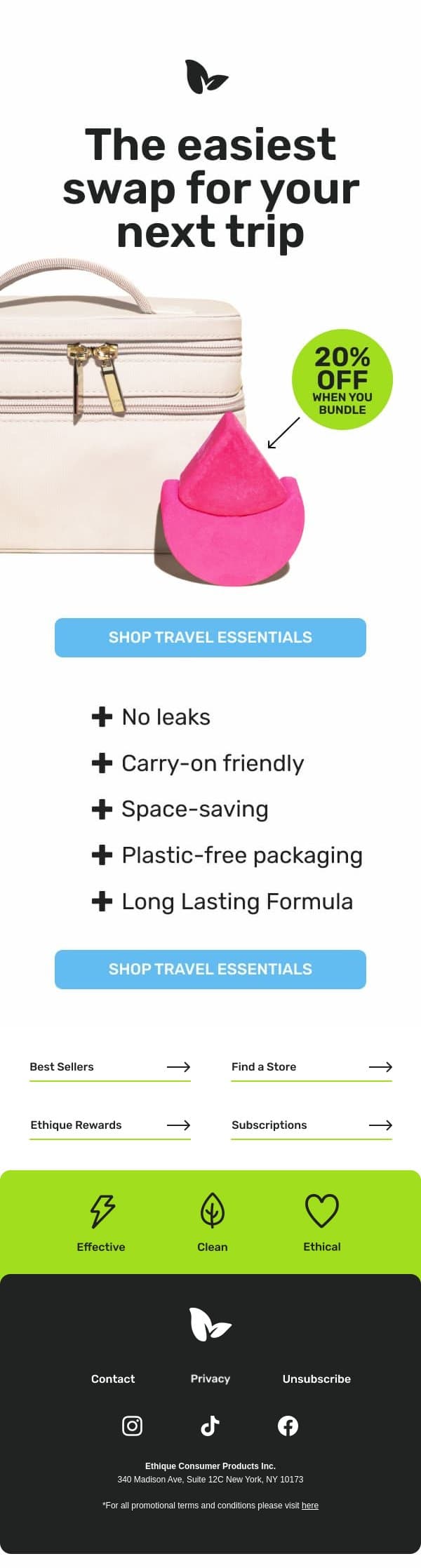Your best travel companion isn’t a bottle ✈️ email from Ethique screenshot