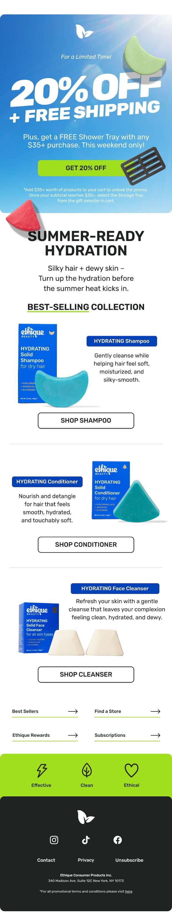 20% OFF, FREE gift, + FREE ship - This wknd only! email from Ethique screenshot