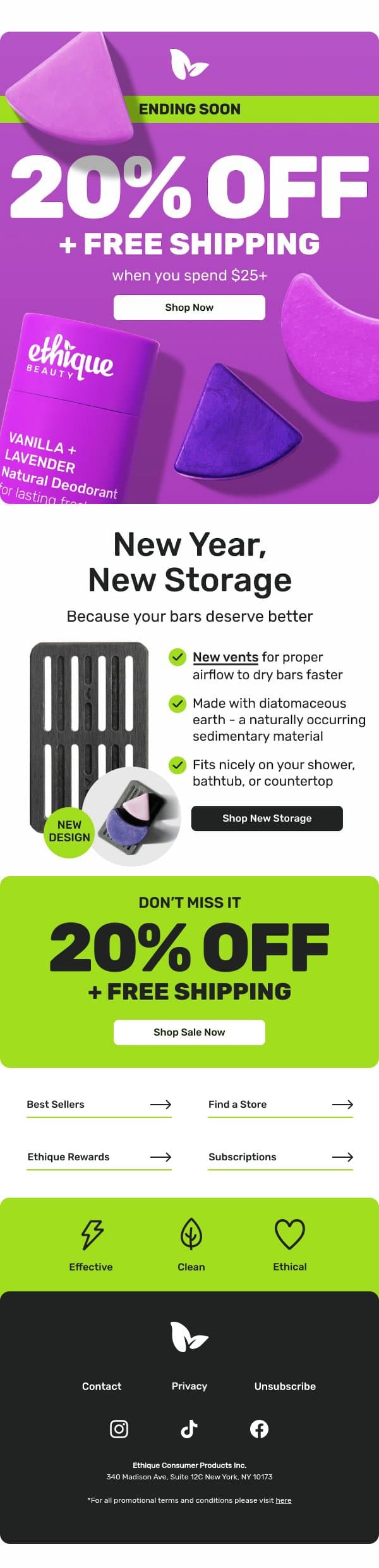 20% off + free shipping ends tomorrow! email from Ethique screenshot