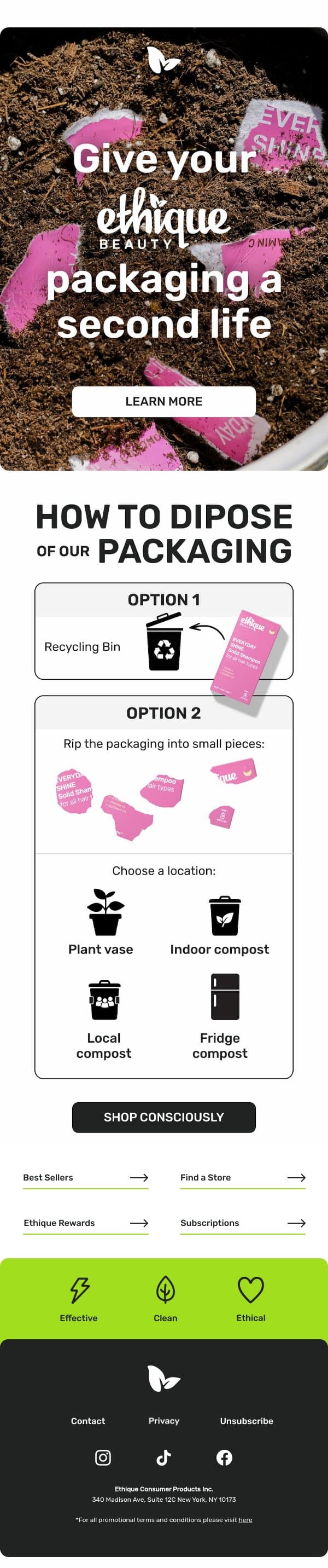 Don’t toss it — compost it 🌱 email from Ethique screenshot