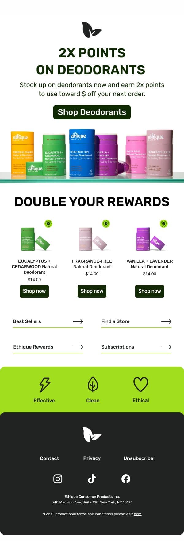 Get $ For Your Deo Purchase 👀 email from Ethique screenshot