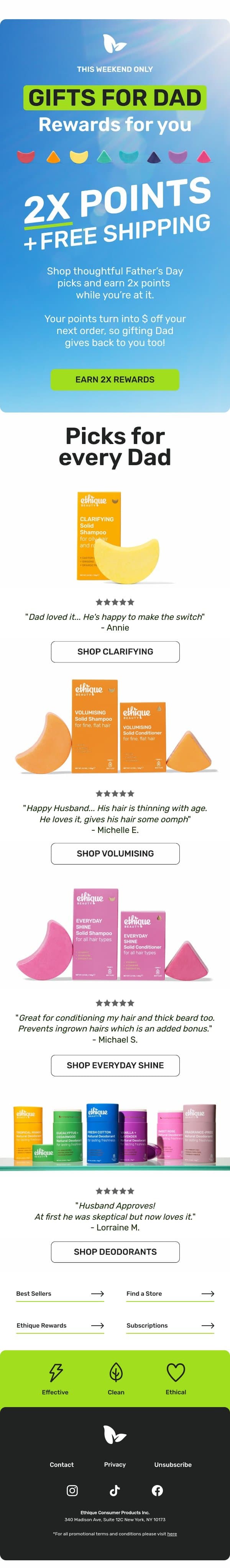 Shop for dad, get $ back email from Ethique screenshot