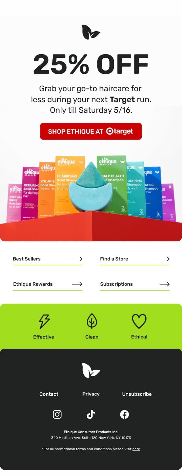 25% off Ethique at Target 🎯 email from Ethique screenshot