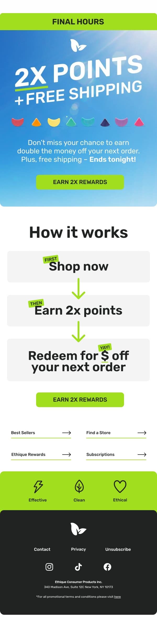 Final Chance For 2x Rewards! email from Ethique screenshot