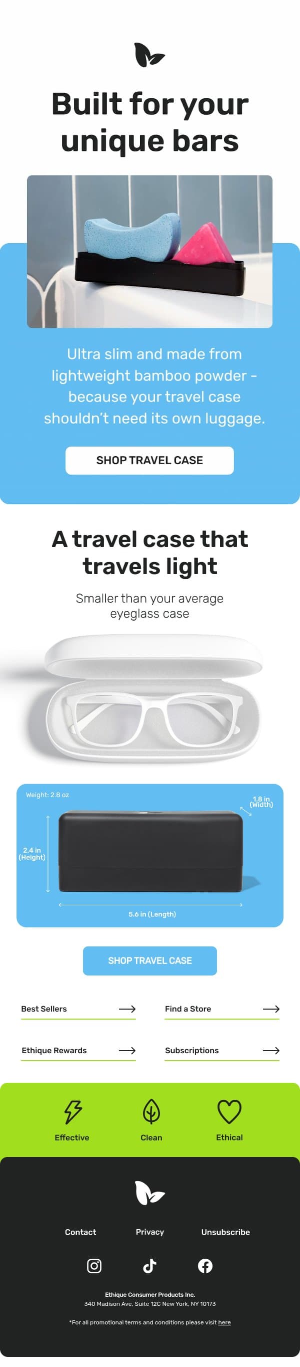 Less bulk. More adventure. 🧳 email from Ethique screenshot