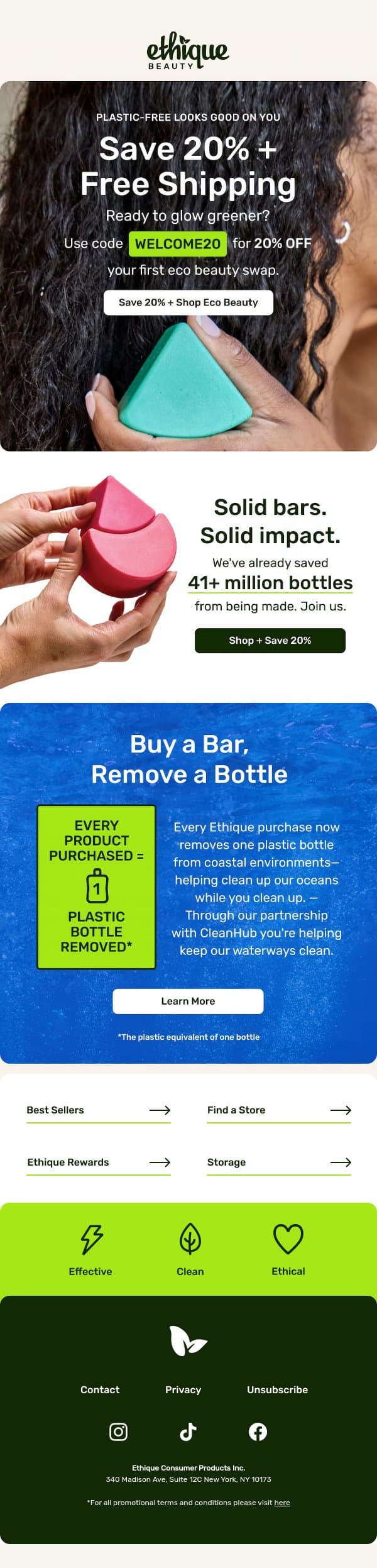 Save 20% + Free Shipping email from Ethique screenshot