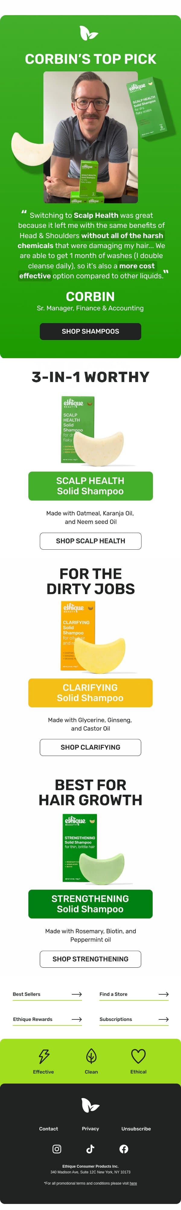The shampoo he’ll actually use email from Ethique screenshot