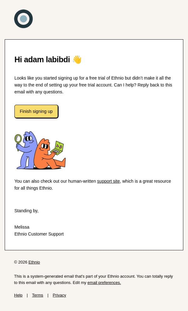 Your free trial awaits ⚡️ email from Ethnio screenshot