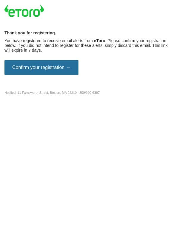 Please confirm your email alert subscriptions for eToro email from eToro screenshot