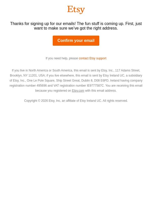 Confirm your Etsy email email from Etsy screenshot