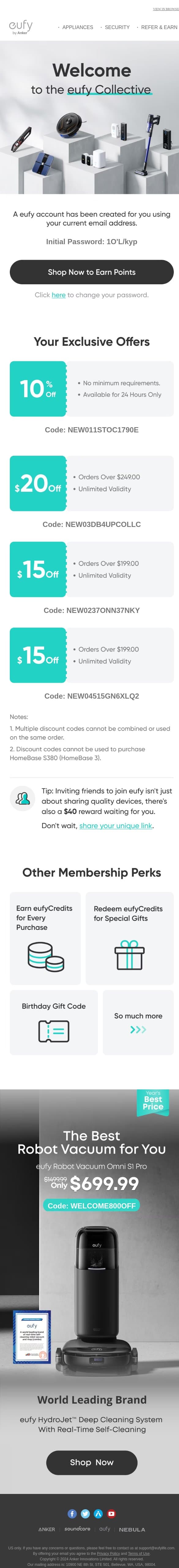 🎉Welcome to the eufy Collective🎉 email from Eufy screenshot